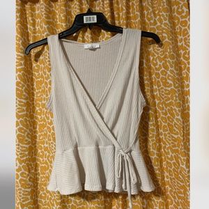 Glance Beige Peplum Tank with Tie